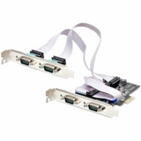 StarTech.com 4-Port Serial PCIe Card, Quad-Port RS232/RS422/RS485 Card, 16C1050 UART, ESD Protection, Windows/Linux, TAA-Compliant - 4-Port PCIe Serial Card features on-board DIP switches allowing each DB9 port to operate in RS-232/RS-422/RS-485 independently; Jumpers provide the option of 12V/5V/RI