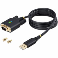 StarTech.com 3ft (1m) USB to Serial Adapter Cable, COM Retention, FTDI IC, DB9 RS232, Interchangeable DB9 Screws/Nuts, Windows/macOS/Linux - Add a DB9 RS-232 serial port to a desktop/laptop using a USB-A port; Interchangeable Screws/Nuts; DB9 screws pre-installed; DB9 Nuts included for device/cable 