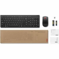 Clavier et souris Essential - Anglais (Canada) Lenovo - USB Type A Sans fil RF 2,40 GHz Clavier - Anglais (Canada) - Noir - USB Type A Sans fil RF Souris - Optique - 1600 dpi - 3 Bouton - Roulettes avec frein - Noir - Symétrique - AA, AAA - Comptible avec PC