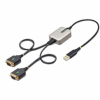 StarTech.com 2ft/60cm 2-Port USB to Serial Adapter Cable, COM Retention, FTDI, DB9 RS232, Changeable DB9 Screws/Nuts, Windows/macOS/Linux - Add two DB9 RS-232 serial ports to a desktop/laptop using a USB-A port; Interchangeable Screws/Nuts; DB9 nuts pre-installed; DB9 screws included for device/cabl