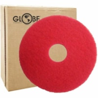 Globe Red Buffing Floor Pads - 16" Dia. Pad / Red - 1 x 16" (406.40 mm) Diameter - Floor, Buffing, Scrubbing350 rpm Speed Supported - Scuff Mark Remover, Dirt Remover - Red