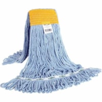 Globe Syn-Pro Synthetic 5 Inch Wide Band Wet Blue Looped End Mop - 24 Oz / Blue - 7" Width x 22" Length - Wide Headband, Looped Ends, Fray Resistant, Tailband, Tangle Resistant, Chemical Resistant, Disinfectant - Synthetic Yarn - Blue - 680.4 g - 1 Each