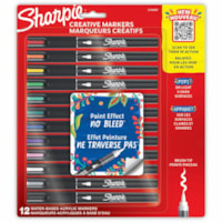 Sharpie Creative Markers, Water-Based Acrylic Markers, Brush Tip - Brush Marker Point - Assorted Ink - Water Based - Black Barrel - 12 / Pack