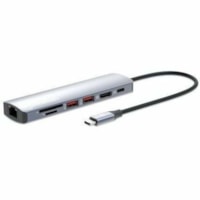 Station d'accueil USB Type C - Capacité de chargement - Lecteur de carte mémoire - SD, microSD - Argenté - Portable Manhattan - Capacité de chargement - Lecteur de carte mémoire - SD, microSD - USB Type C - 4K, 4K @ 60Hz, 4K UHD, Full HD, HD - 3840 x 2160, 1920 x 1