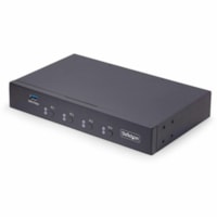 StarTech.com 4-Port KM Switch w/ Mouse Switching, USB 3.0 Keyboard/Mouse Switcher for 4 Computers, 3.5mm and USB Audio, TAA Compliant - Mouse Roaming allows users to instantly switch computers by moving the mouse between monitors without using hotkeys or physical buttons; 3x USB HID and 2x USB 5Gbps