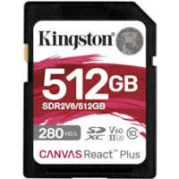 SDXC Canvas React Plus 512 Go Classe 10/UHS-II (U3) V60 Kingston - 280 Mo/s Lecture - 150 Mo/sSpaceEcriture - À vie Garantie