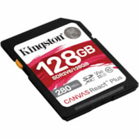 Kingston Canvas React Plus 128 GB Class 10/UHS-II (U3) V60 SDXC - 280 MB/s Read - 100 MB/s Write - Lifetime Warranty