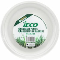 Nappe - Plaque - Blanc iECO - Fête, Alimentaire - Jetable - Adapté au micro-ondes - diamètre de 10 po (254 mm) - Blanc - Bagasse, Canne à sucre Corps - Rond - 24 / emballage - 192 / Carton