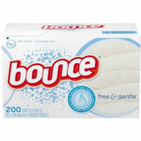 Bounce Free & Gentle Fabric Softener - For Fabric, Laundry, Clothes, Garment, Trash Can - Sheet - 9" (228.60 mm) Length x 6.40" (162.56 mm) Width - 200 / Box - Easy to Use, Scent-free, Dye-free, Wrinkle-free, Long Lasting - White