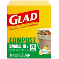 Glad Trash Bag - Fresh Lemon - 2.64 gal (10000 mL) Capacity - 16" (406.40 mm) Width x 17" (431.80 mm) Length - Brown - Polyester - Kitchen, Indoor - 20 / Pack