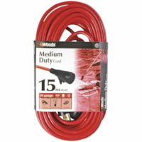 Wood Industries Power Extension Cord - 14/3 Gauge - 125 V / 15 A, 300 V - Red - 49.2 ft Cord Length - 8