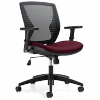 Offices To Go Stradic Chair - Black Quilted Fabric Seat - Black Mesh Back - Mid Back - Armrest