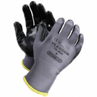 RONCO Flexsor 76-400 Work Gloves - Nitrile Coating - Small Size - Nylon - Black, Gray - Reusable, Excellent Grip, Comfortable, Abrasion Resistant, Breathable, Soft, Seamless, Flexible, Knit Wrist - For Assembly, Shipping, Machinery, General Trade, Warehouse, Finished Goods, Carpentry, Stocking, Cabl