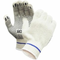 RONCO Vita Work Gloves - Polyvinyl Chloride (PVC) Coating - Large Size - Polyester Cotton, Fabric - Natural - Grip Dots, Comfortable, Washable, Reusable, Knit Wrist, Snug Fit, Durable - For Automotive, Food Processing, Warehouse, Maintenance, Beverage Processing, Landscaping, Inventory, Fishing, Aqu