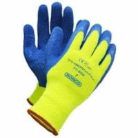 RONCO Thermal Work Gloves - Thermal, Wet Protection - Crinkle Latex Coating - Small Size - Acrylic Terry - Blue, Yellow - Cold Resistant, Comfortable, Excellent Grip, Flexible, Lightweight, High Visibility, Knit Wrist - For Food, Cold Storage, Distribution, Extreme Climate Work, Freight/Transportati