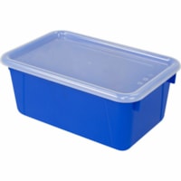 Storex Small Cubby Bin with Lid, Blue - Lid, Drop Resistant, Crack Resistant - Blue - Plastic