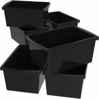 Storex 5.5 Gallon Storage Bin, Black - 5.50 gal (20810 mL) - Handle, Impact Resistant, Sturdy, Drop Resistant - Black - Plastic - 6 / Pack