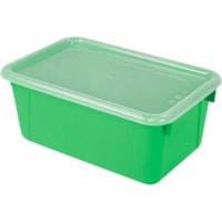 Storex Small Cubby Bin with Lid, Green - Lid, Drop Resistant, Crack Resistant - Green - Plastic