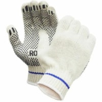 RONCO Polyester / Cotton String Knit Gloves with PVC Dots (One Side) - 9.25" (235 mm) Glove Length - Polyvinyl Chloride (PVC) Coating - Medium Size - For Right/Left Hand - Poly Cotton - Natural - Comfortable, Reusable, Snug Fit, Machine Washable, Breathable, Stretchable, Abrasion Resistant, Grip Dot