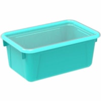 Storex Small Cubby Bin with Lid, Teal - Lid, Drop Resistant, Crack Resistant - Teal - Plastic