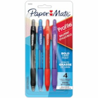 Paper Mate Profile Ballpoint Pen - 1.4 mm (0.06") Bold Pen Point - Retractable - Black, Blue, Red, Purple Ink - Black, Blue, Red, Purple Barrel - 4 / Pack