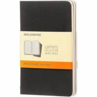 Moleskine Cahier Journals Set of 3, Black - 64 Sheets - Stitched - Ruled Front Ruling - 70 g/m² Grammage - 3 35/64" (90 mm) x 5 33/64" (140 mm) Sheet Size - Ivory Paper - Black Cardboard Cover - Rounded Corner, Acid-free Paper, Lightweight, Flexible Cover, Pocket, Heavy Duty, Heavy Duty Cover, 