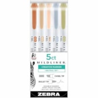 Surligneur Mildliner Zebra - Large, Fin Pointe de stylo - Ogive, Pointe en biseau Pointe de marqueur - Barrel Blanc - 5 / emballage