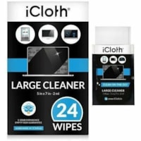 icloth Large Screen and Lens Cleaner - For Screen, Lens, Notebook, Chromebook, Touchscreen, Monitor, Display Screen, Glasses, Electronics - Streak-free, Individually Wrapped, Quick Drying, Anti-static, Pre-moistened, Drip-free, Low Linting - Fabric - White - 24 / Box