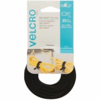 VELCRO® One-Wrap Cable Tie - Hook & Loop Tape - Black - 25 / Pack - 8" Length - Nylon