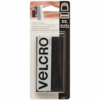 VELCRO® Hook & Loop Fastener - 4" (101.6 mm) Length x 2" (50.8 mm) Width - Black - Fabric - UV Resistant, Water Resistant - For Outdoor, Glass, Tile, Wood, Vinyl, Porcelain, Stone, Paper, Metal, Rough Surface, Concrete, ... - 2 Pack