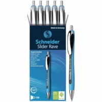 Stylo à bille Slider Rave Schneider - 1,4 mm (0,06 po) Extra large Pointe de stylo - Rechargeable - Rétractable - Ink Noir - Barrel Bleu Caoutchoutée - Acier inoxydable Pointe - 5 / boîte