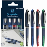 Stylo à bille roulante One Business Schneider - 0,6 mm (0,02 po) Pointe de stylo - Ink Rouge, Bleu, Vert, Noir - Barrel Marine - 4 / emballage