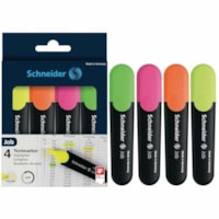 Schneider Job Highlighter - 1 mm (0.04") Chisel, 5 mm (0.20") Marker Point - Refillable - Neon Pink, Neon Yellow, Neon Orange, Neon Green Ink - Black Polypropylene Barrel - 4 / Pack