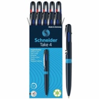 Stylo à bille Schneider - 0,5 mm (0,02 po) Moyenne Pointe de stylo - Rechargeable - Rétractable - Ink Noir, Bleu, Rouge, Vert, Couleurs de couverture assorties - Barrel Bleu foncé, Bleu clair, Bleu - 10 boîte