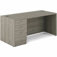 Offices To Go Newland Pedestal Desk - x 66" (1676.40 mm) x 30" (762 mm) x 29.6" (751.84 mm) - 3 x Box, File Drawer(s) - Single Pedestal on Left/Right Side - Material: Particleboard, Laminate - Finish: Light Gray - Lockable Door, Pencil Tray, Cable Management, Grommet, Durable - For Office, Storage