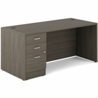 Bureau Newland Rectangle Offices To Go - x 66 po (1676,40 mm) x 30 po (762 mm) x 29,6 po (751,84 mm) - 3 x boîte, Dossier Tiroir(s) - Unité Piédestal sur Gaucher/Droitier Latéral - Tissu: Panneau de particules, Stratifié - Finition: Gris - Porte verrouillable, Bac à 