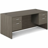 Bureau Newland Rectangle Offices To Go - x 72 po (1828,80 mm) x 30 po (762 mm) x 29,6 po (751,84 mm) - 4 x boîte, Dossier Tiroir(s) - Double Piédestal sur Gaucher/Droitier Latéral - Tissu: Panneau de particules, Stratifié - Finition: Gris - Porte verrouillable, Bac à crayon