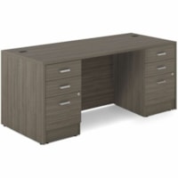 Offices To Go Newland Pedestal Desk - x 72" (1828.80 mm) x 30" (762 mm) x 29.6" (751.84 mm) - 6 x Box, File Drawer(s) - Double Pedestal on Left/Right Side - Material: Particleboard, Laminate - Finish: Gray - Lockable Door, Pencil Tray, Cable Management, Grommet, Durable - For Office, Storage