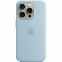 Apple iPhone 15 Pro Silicone Case With MagSafe - Light Blue - For Apple iPhone 15 Pro Smartphone - Light Blue - Silky, Soft-touch - Scratch Resistant, Drop Resistant - Silicone, MicroFiber - Wireless Charging Compatible