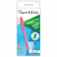 Paper Mate Flexgrip Ultra Recycled Pens - 1 mm (0.04") Medium Pen Point - Retractable - Black Ink - Green Rubberized, Pink, Orange, Blue Barrel - 1 Dozen