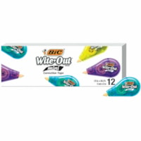 Wite-Out Mini Correction Tape - 16.1 ft Tape Length - White Tape - Compact, Film-based, Writable Surface, Tear Resistant, Non-refillable - Assorted - Film - 12 / Pack