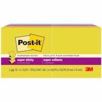 Post-it® Super Sticky Pop-up Notes R330-6SSJOY, 3 in x 3 in (76 mm x 76 mm) - 540 x Multicolor - 3" (76.20 mm) Flag/Note Width x 3" (76.20 mm) Flag/Note Length - 90 Sheets per Pad - Citron, Power Pink, Washed Denim - Recycled - 6 / Pack