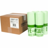 Sac poubelle EcoSafe - 170.34 L/22.68 kg Capacité - largeur de 35po (889 mm) x longueur de 50po (1270 mm) x épaisseur de 0.85 mil (22 Micron) - Vert - Acide polylactique (PLA) - Déchets alimentaires, Commercial - 90 / Étui