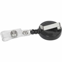 Merangue ID Badge Reels - Vertical - 1.25" (31.75 mm) Height x 1.20" (30.48 mm) Width - Plastic, Metal - Black, Clear - Retractable, Reusable - 25 / Pack