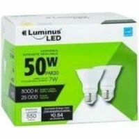 Luminus LED Light Bulb - 7 W - 50 W Incandescent Equivalent Wattage - 550 lm - PAR20 Size - Bright White Light Color - 25000 Hour - 3000°K Color Temperature - Dimmable - 2 / Pack