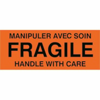 Crownhill Address Label - "Fragile - Handle with Care" - 2" Width x 5" Length - Orange - 500 / Roll - Pre-printed, Bilingual - 1