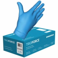 Gants d'examen TrioForce - Jetable - Sans poudre Forcefield - épaisseur de gant 4 mil (0.10 mm) - Bactérie, Micro-organisme Protection - X-Large Taille - Nitrile - Bleu - Jetable, Sans latex, Sans poudre, Anti-bactérien, Résistant aux produits chimiques - Pour Multilingua