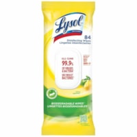 Lysol Disinfectant Wipe - For Home, Surface, Commercial, Non-textured Surface - Wipe - Citrus Scent Width - 84 - 1 Unit - Biodegradable, Strong, Anti-bacterial - White