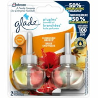 Recharge pour distributeur d'aérosol désodorisant PlugIns Glade - Huile - Brise hawaïenne - 60 Jour - Sans phtalate, Sans formaldéhyde, Sans nitrumusc, Durable - 2 Unité