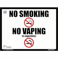 Safety Media Safety Sign - "No Smoking, No Vaping" Print/Message - 18" (457.20 mm) Width x 12" (304.80 mm) Height - Pre-printed, Durable - Safety - Aluminum - White - 1 / Unit